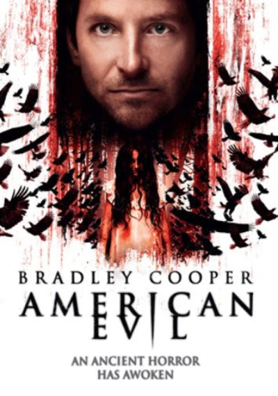 Movie poster for 'American Evil' featuring a man's face with birds and text.