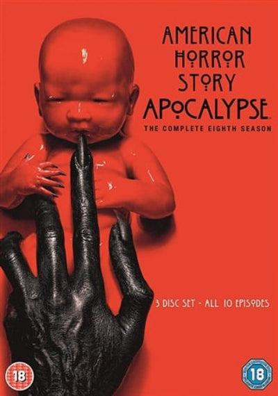American Horror Story Apocalypse DVD cover with a baby and hand on a red background