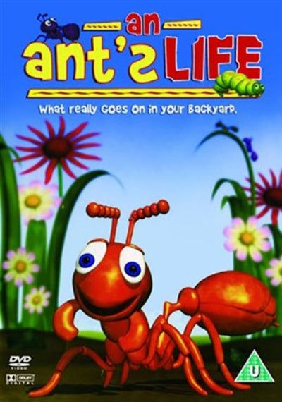 DVD cover of 'An Ant's Life' with a cartoon ant and colourful flowers.