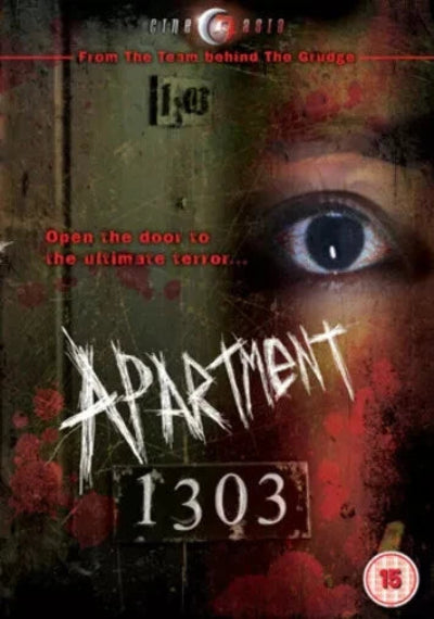 Movie poster for 'Apartment 1303' with a close-up of an eye and text about terror.