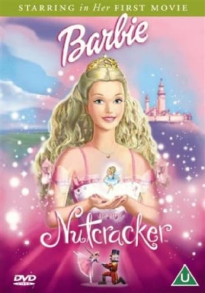 Barbie in 'The Nutcracker' movie poster with a castle and fairy in the background