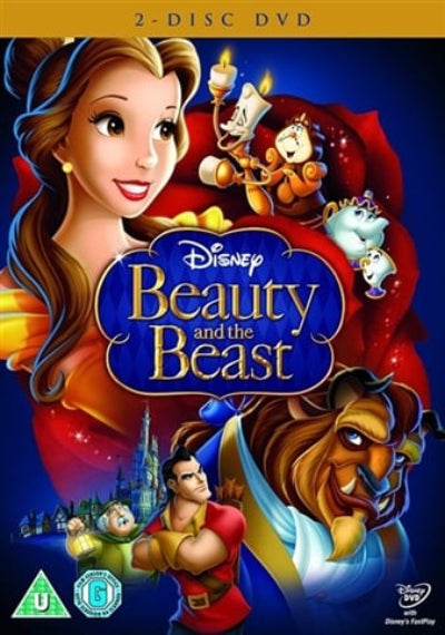 DVD cover of 'Beauty and the Beast' with animated characters and Disney logo.