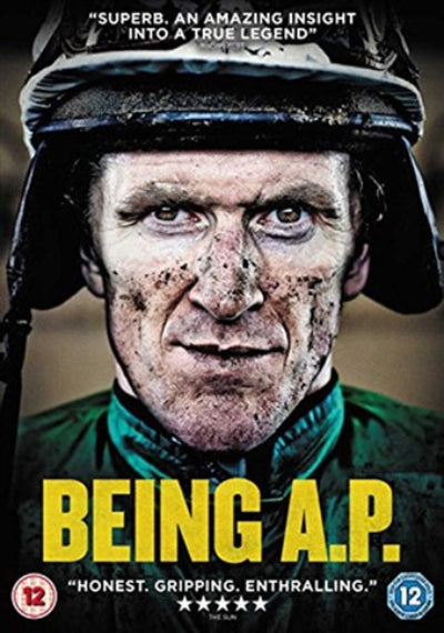 Movie poster of a jockey with 'Being A.P.' text and rating.
