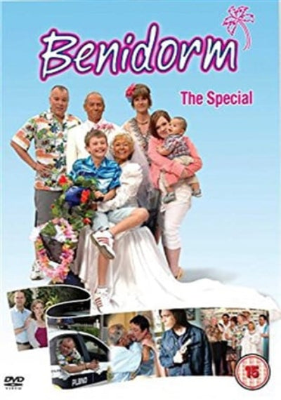 DVD cover of 'Benidorm: The Special' with a family photo and promotional images on a blue background.