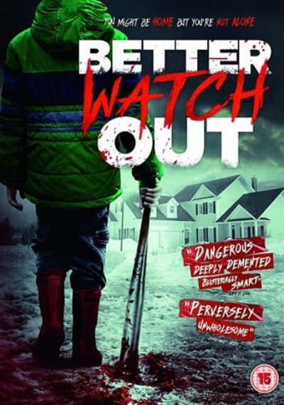 Person holding a shovel in front of a house with text 'Better Watch Out' and rating on a dark background