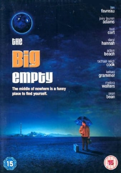 Movie poster for 'The Big Empty' with a person holding an umbrella on a beach.