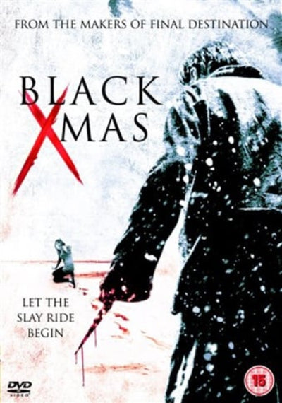 Movie poster for 'Black Xmas' with a person holding a knife and text about the film's makers and rating.