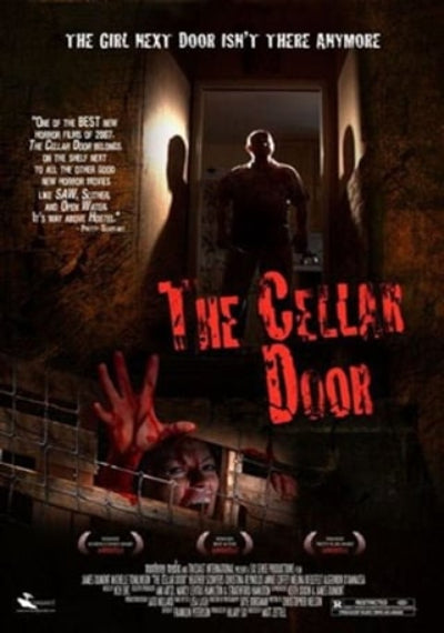 Movie poster for 'The Cellar Door' with a silhouette of a person and a hand reaching out.