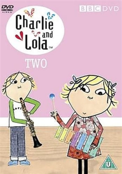 DVD cover of 'Charlie and Lola Two' with two cartoon characters holding a clarinet and colorful boxes.