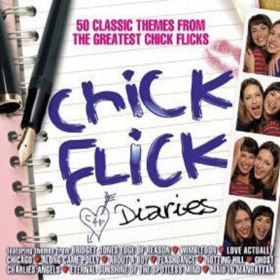 Book titled 'Chick Flick Diaries' with a pen on a white background