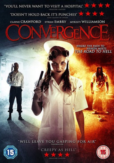 Movie poster for 'Convergence' featuring a nurse and two men with text and ratings.