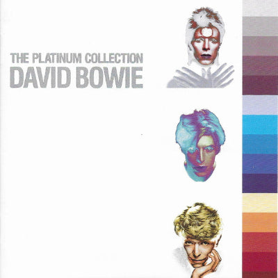 Album cover of 'The Platinum Collection' by David Bowie with images of the artist and color swatches.