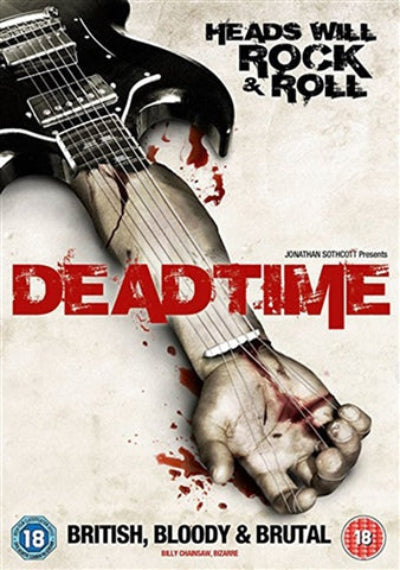 Movie poster for 'Dead Time' with a hand holding a blood-stained guitar.