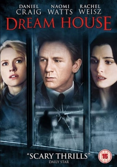 Movie poster for 'Dream House' featuring three actors with a broken window background.