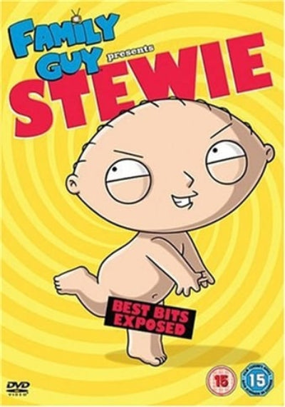 DVD cover of 'Family Guy Presents Stewie' with a cartoon character on a yellow background