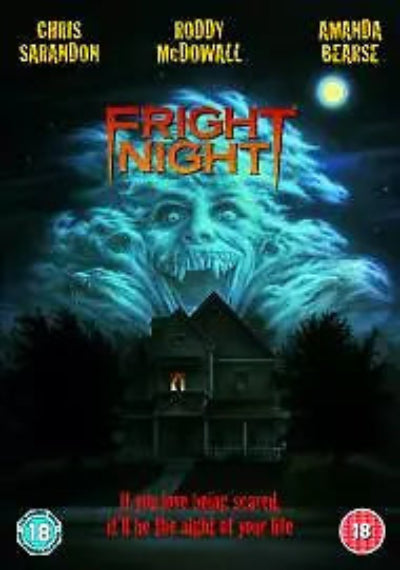 Movie poster for 'Fright Night' with a wolf and house design.