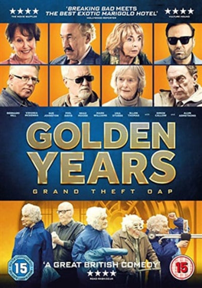 Movie poster for 'Golden Years' with character portraits and promotional text.