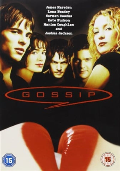 Movie poster for 'Gossip' featuring five individuals with a red 'V' symbol.