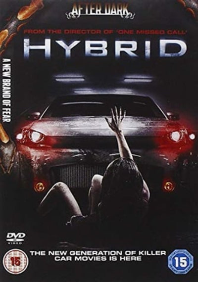 DVD cover of 'Hybrid' with a car and person reaching out, dark theme