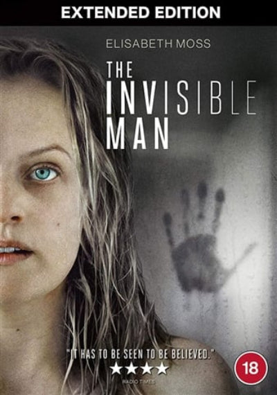 Movie poster for 'The Invisible Man' featuring a woman with wet hair and a handprint.