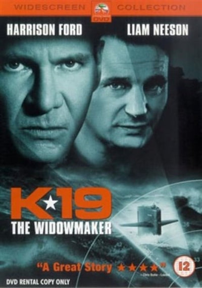 DVD cover of 'K19: The Widowmaker' featuring Harrison Ford and Liam Neeson.