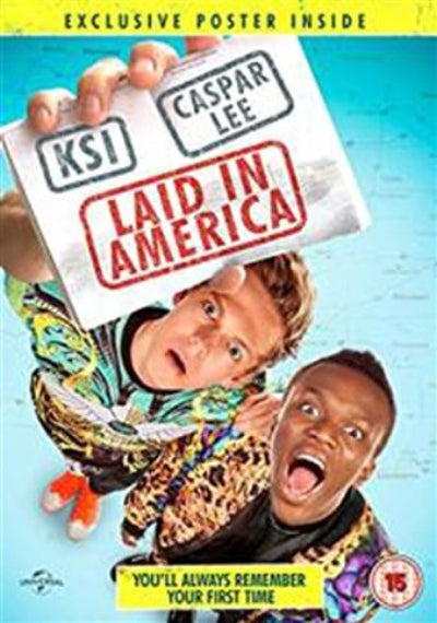 Promotional poster for a movie featuring two characters with text about 'Laid in America' and 'KSI'.