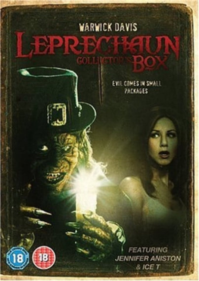 Leprechaun Collector's Box DVD set with horror-themed design featuring a leprechaun and a woman.