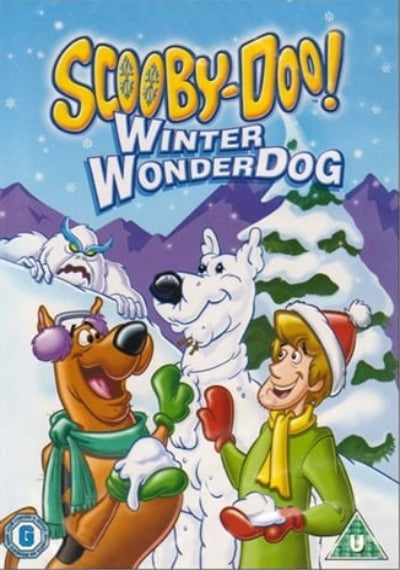 Scooby-Doo! Winter Wonderdog DVD cover featuring Scooby, Shaggy, and a polar bear in a snowy mountain setting under a blue sky.