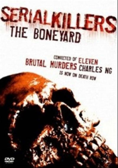 DVD cover for the movie 'Serial Killers: The Boneyard' featuring a large skull graphic in dark brown and black tones against a white background, with red and black title text at the top.