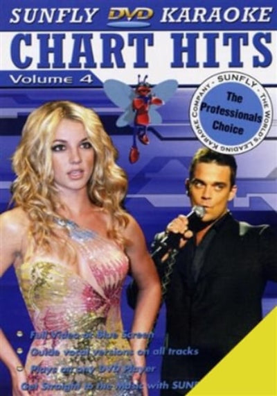 Sunfly DVD Karaoke Chart Hits Volume 4 cover with two people and a butterfly graphic.