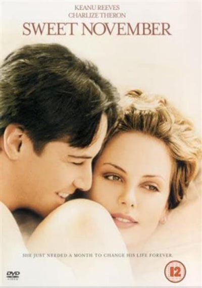 Movie poster for 'Sweet November' featuring a couple embracing with text about the film.