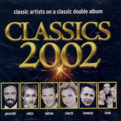 Album cover for 'Classics 2002' featuring portraits of famous classical artists.