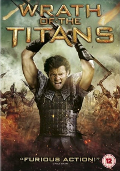 DVD cover of 'Wrath of the Titans' with a warrior holding a sword and shield.