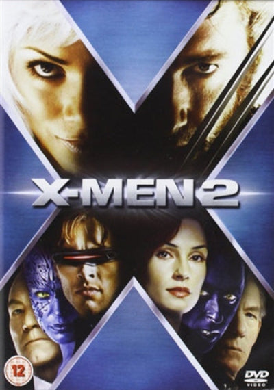DVD cover of 'X-Men 2' featuring characters with a blue and white design.