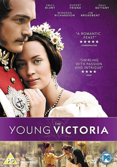 Movie poster for 'The Young Victoria' featuring a couple in formal attire with a purple background.