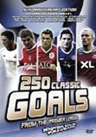 DVD cover featuring five soccer players with text about 250 classic goals from the Premier League.