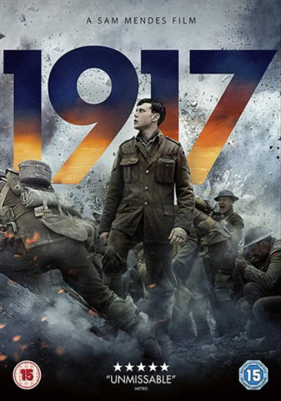 Movie poster for '1917' featuring soldiers in World War I uniforms.