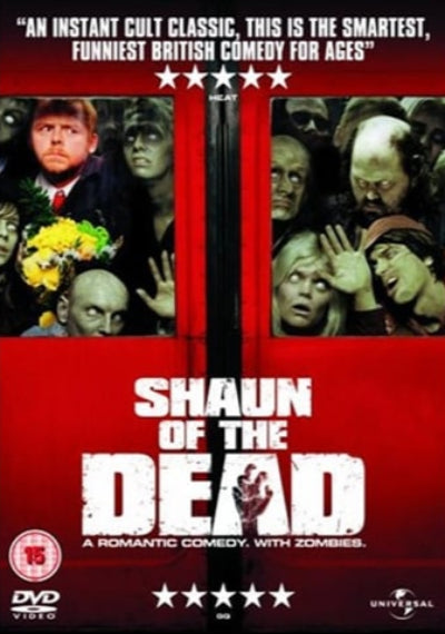 DVD cover of 'Shaun of the Dead' with characters and red background