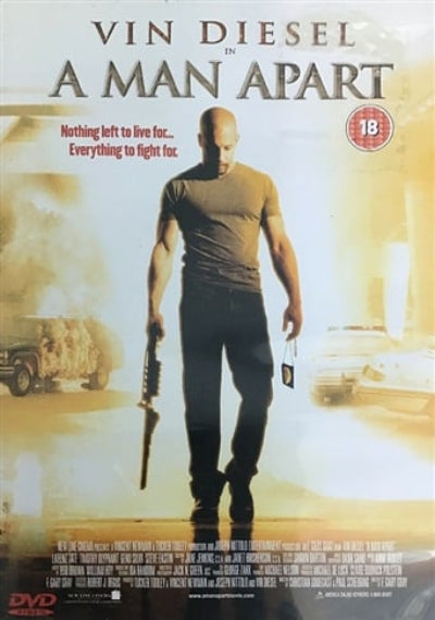 Movie poster for 'A Man Apart' featuring Vin Diesel with text and rating.