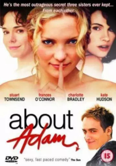 Movie poster for 'About Adam' featuring four people with text about the movie's plot and cast.