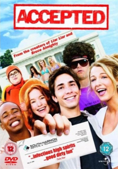 DVD cover of 'Accepted' with a group of people in front of a building
