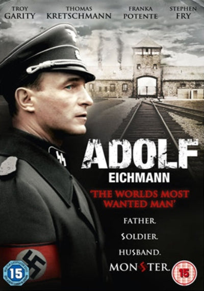 DVD cover of 'Adolf Eichmann' with a historical setting and character portrait.