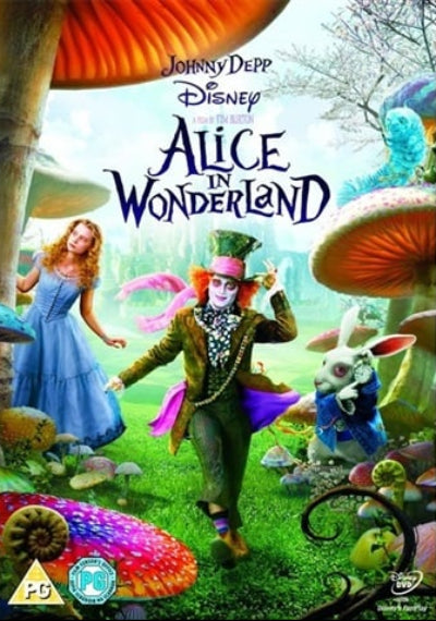 Movie poster for 'Alice in Wonderland' featuring characters from the film.
