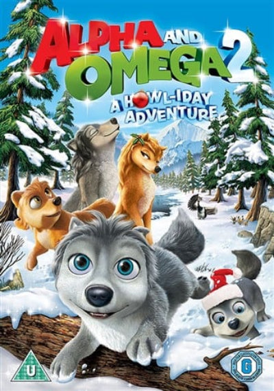Cover of 'Alpha and Omega 2: A Howliday Adventure' with animated wolves in a snowy landscape.