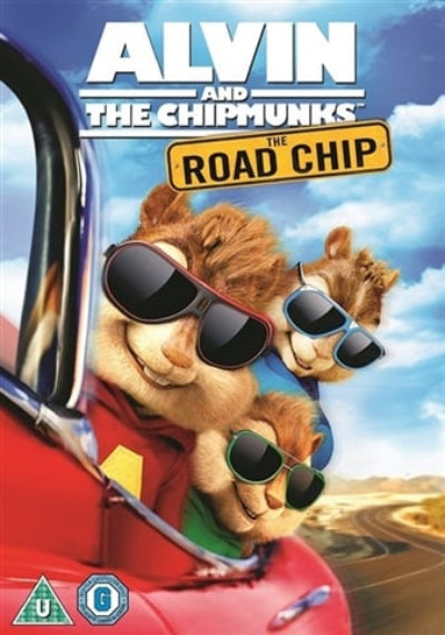 Poster for 'Alvin and the Chipmunks: The Road Chip' with animated chipmunks wearing sunglasses.