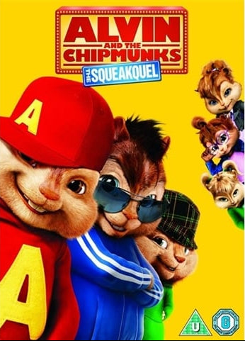 Poster of 'Alvin and the Chipmunks: The Squeakquel' with characters on a yellow background