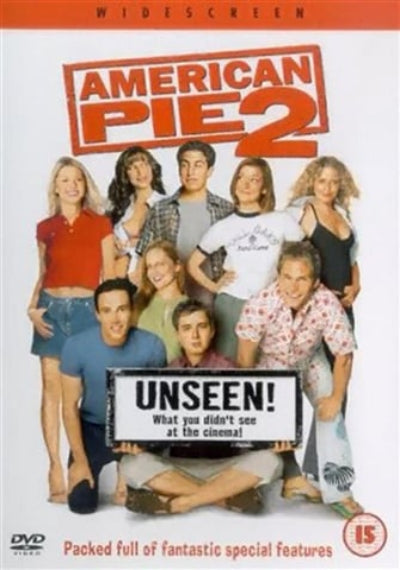 DVD cover of 'American Pie 2' with cast members and 'Unseen!' text.