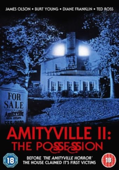 Movie poster for 'Amityville II: The Possession' featuring a house with glowing windows at night.