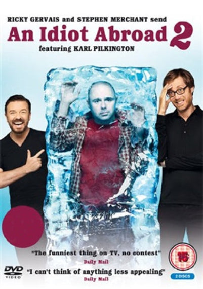 DVD cover of 'An Idiot Abroad 2' featuring two men and a person encased in ice.