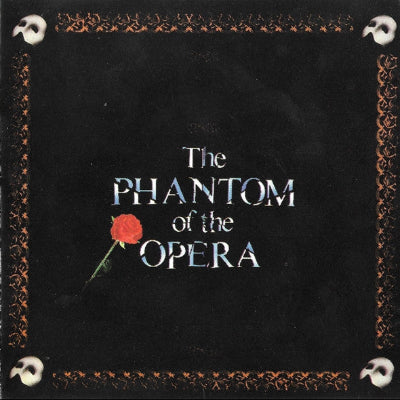Title card for 'The Phantom of the Opera' with a red rose and ornate border on a black background.